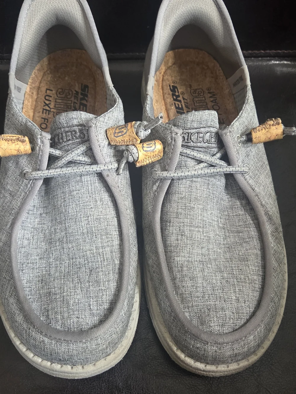 Skechers Men’s Grey Fabric Slip-On Loafers with Cork Accents Size 7 Shoes
